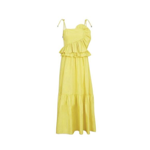 Tanya Taylor Delphine Dress Lemon Yellow Ruffle Detail Midi Dress sz 10 - Picture 8 of 13
